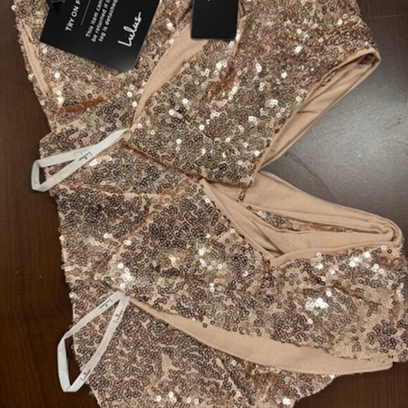 NWT Lulus Alicia Rose Gold Sequin Ruffled Two-Piece Dress - Picture 5 of 10